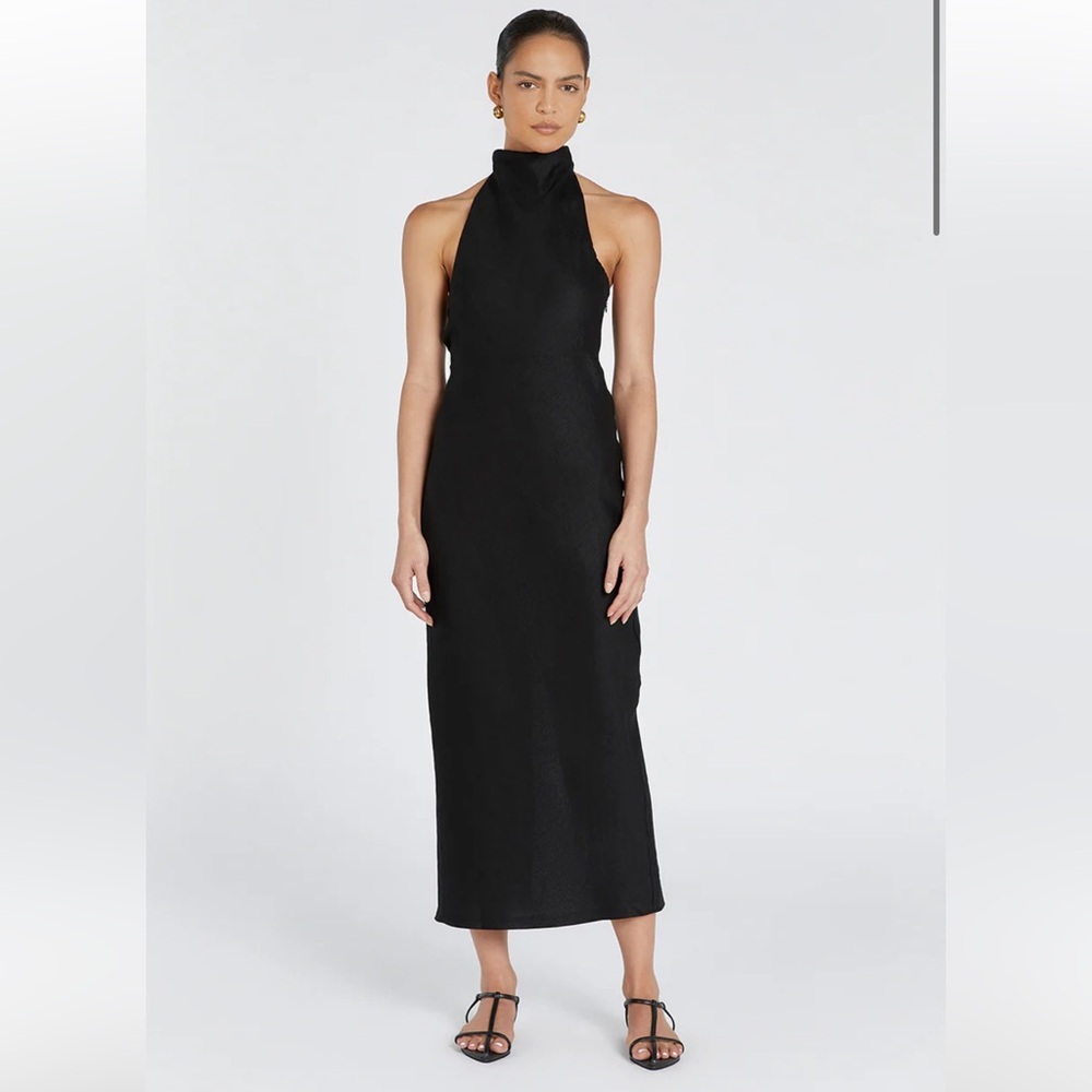 VERA BLACK LINEN MAXI DRESS US. 2